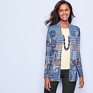 Talbots Pure Merino Wool Cardigan Houndstooth Paisley Print - Size Small Petite